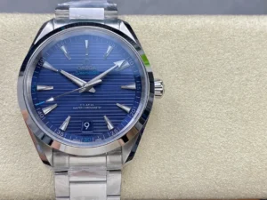 Omega Aqua Terra 220.10.41.21.03.001 on a display cushion, front