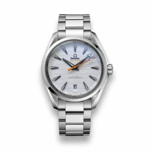 Omega Aqua Terra white orange replica 220.10.41.21.02.001, white teak dial, orange seconds hand, date at 6
