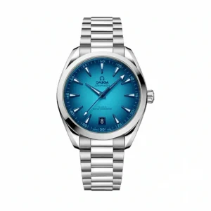 Omega Aqua Terra turquoise replica 220.10.41.21.03.006, turquoise gradient dial, date at 6, bracelet