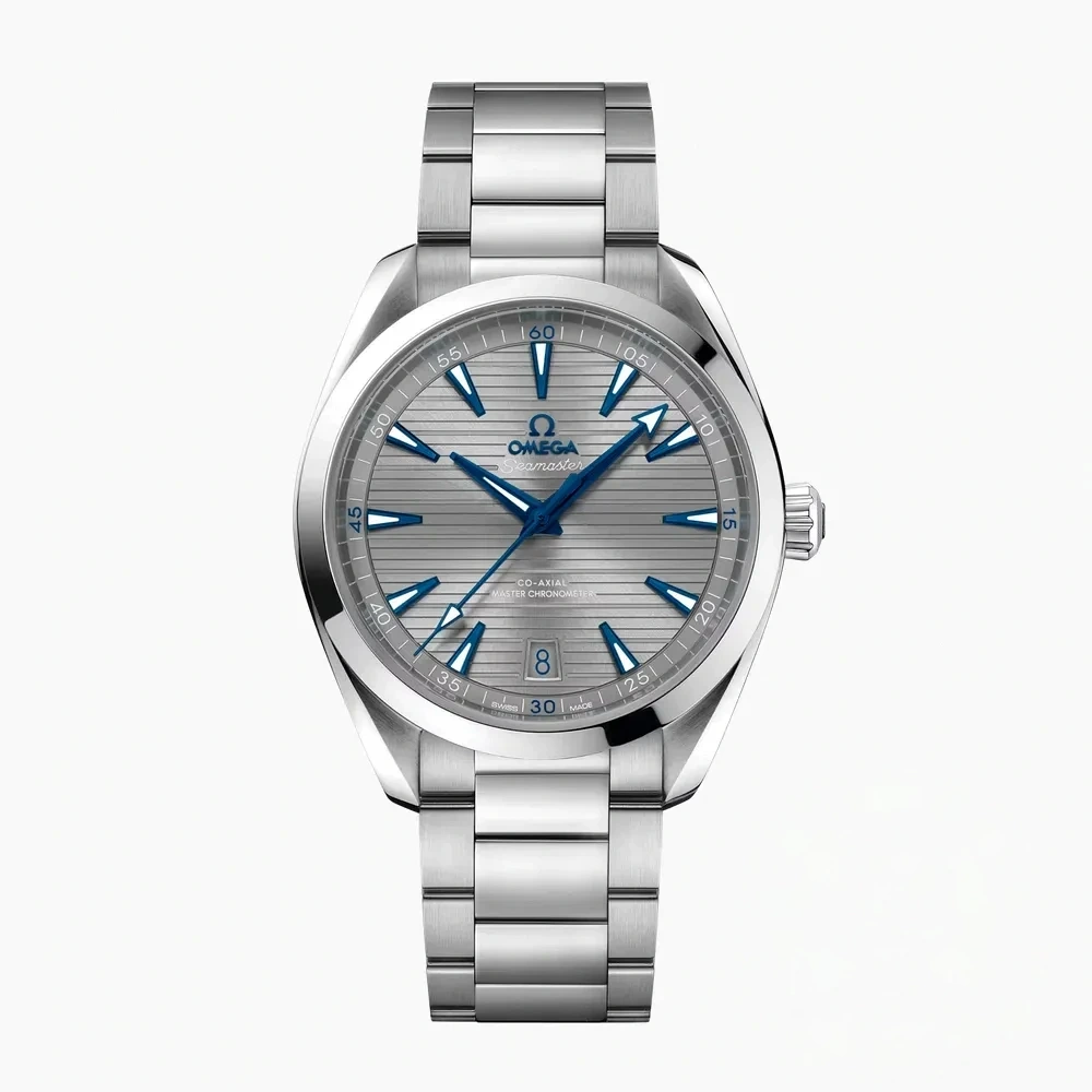 Omega Aqua Terra grey dial replica 220.10.41.21.06.001, grey teak dial, blue hands and markers, date at 6
