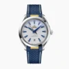 Omega Aqua Terra rubber strap replica 220.12.41.21.03.009, white teak dial, blue hands, blue rubber strap