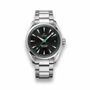 Omega Aqua Terra black green replica 231.10.42.21.01.004, black teak dial, green seconds hand, date at 3