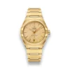 Omega Constellation 131.50.41.21.99.001 replica, front view with a textured gold tone dial and bracelet