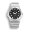 Omega Constellation 38mm black dial replica 123.10.38.21.01.001, silver tone batons, Roman numeral bezel