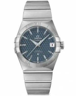 Omega Constellation blue dial replica 123.10.38.21.03.001, blue pyramid pattern dial, Roman numeral bezel