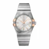 Omega Constellation rose gold claws replica 123.20.38.21.02.004, silver tone case, silver sunray dial, rose tone batons