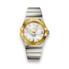 Omega Constellation gold bezel replica 123.20.38.21.02.006, gold tone Roman numeral bezel, textured dial