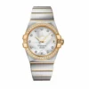 Omega Constellation two tone silver dial replica 123.25.38.21.52.002, stone set yellow gold tone bezel