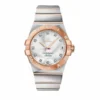 Omega Constellation rose gold roman numeral replica 123.25.38.21.52.003, stone set numerals, silver dial