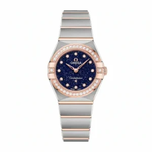 Omega Constellation night sky dial replica 131.25.25.60.53.001, dark blue sparkling dial, rose gold tone bezel