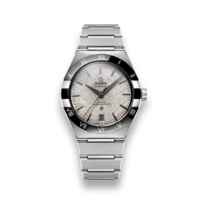 Omega Constellation 41mm replica 131.30.41.21.99.001, grey meteorite style dial, black Roman numeral bezel