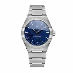 Omega Constellation blue textured dial replica 131.30.41.21.99.003, grained bezel with Roman numerals