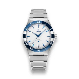 Omega Constellation 41mm white dial replica 131.33.41.21.04.001, blue hands, blue Roman numeral bezel