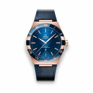 Omega Constellation rose gold leather replica 131.63.41.21.03.001, blue dial, blue leather strap