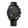 Omega Dark Side of the Moon Apollo 8 replica 311.92.44.30.01.001, open black Moon dial, yellow chronograph hands, perforated strap