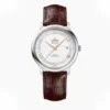 Omega De Ville 39.5mm white dial replica 424.13.40.20.02.002, gold tone Roman numerals and hands, brown strap
