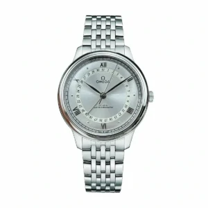 Omega De Ville 42mm replica 434.23.42.22.02.001, silver sunray dial with pointer date ring, Roman numerals, bracelet