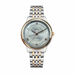 Omega De Ville 42mm two tone replica 434.20.42.22.02.001, rose gold tone bezel, silver pointer date dial