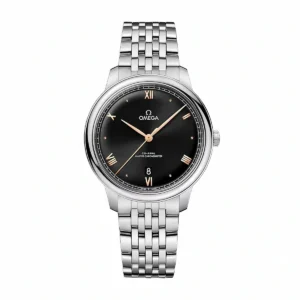 Omega De Ville Prestige 40mm replica 434.10.40.20.10.001, black dial, rose gold tone numerals, date at 6, bracelet