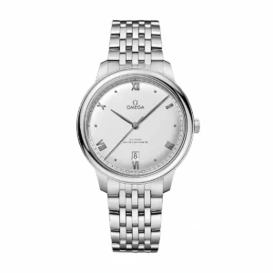 Omega De Ville Prestige 40mm white dial replica 434.10.40.20.02.001, blue Roman numerals, date at 6, bracelet