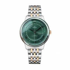 Omega De Ville Prestige green two tone replica 434.15.40.20.10.001, rose gold tone bezel, green pointer date dial