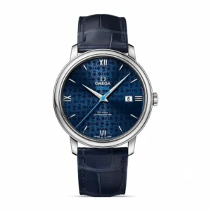 Omega DeVille blue replica 424.13.40.20.03.003, blue patterned Orbis dial, light blue seconds hand, date at 3
