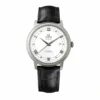 Omega DeVille white dial replica 424.23.40.20.02.002, wave pattern dial, black Roman numerals, date at 3, black strap