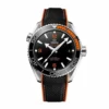 Omega Planet Ocean black orange replica 215.32.44.21.01.001, black dial, orange numerals and bezel quarter
