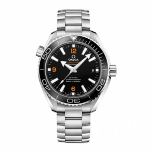 Omega Planet Ocean 42mm bracelet replica, black dial, orange 12, 6 and 9, black bezel