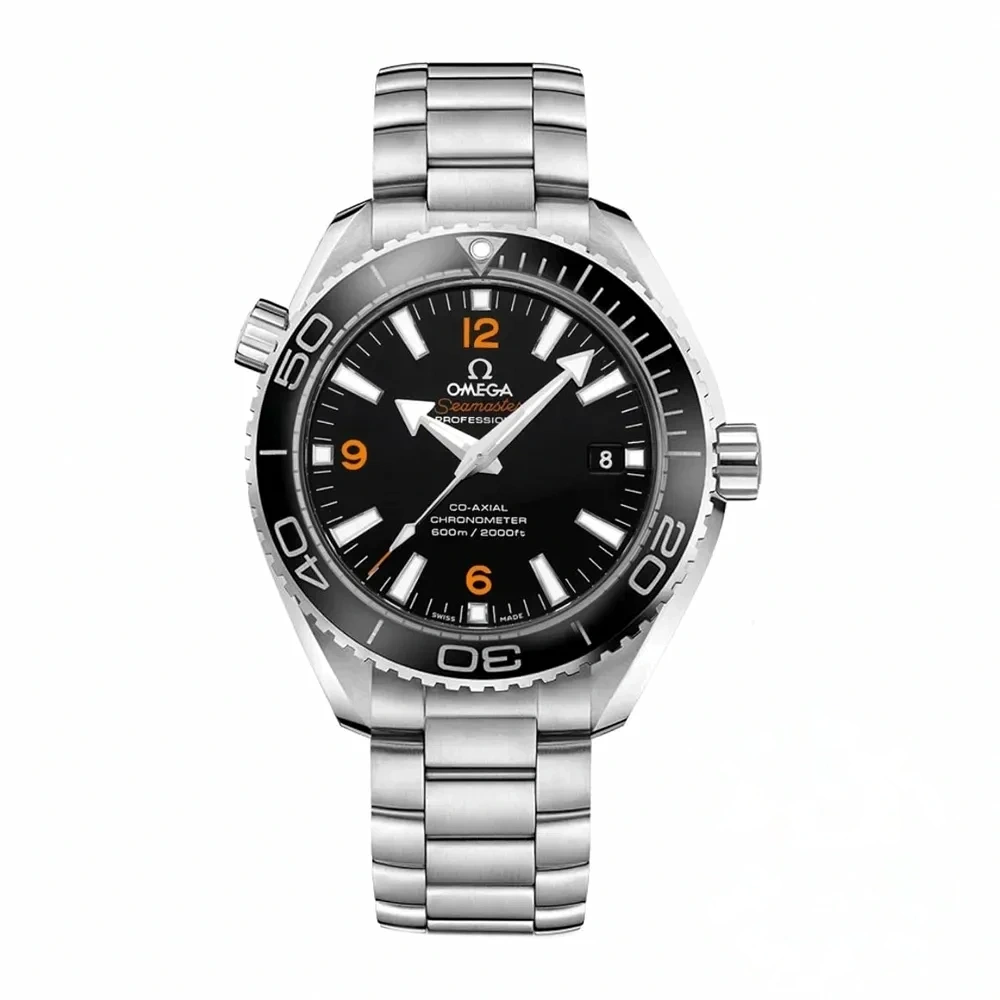 Omega Planet Ocean 42mm bracelet replica, black dial, orange 12, 6 and 9, black bezel
