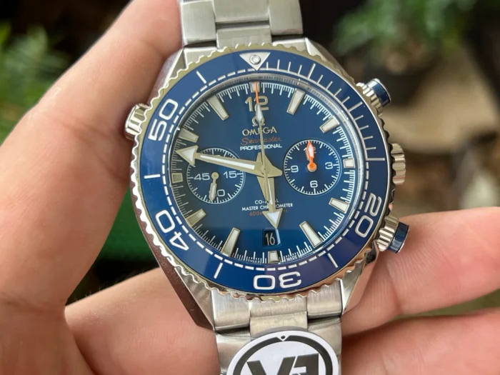 Omega Planet Ocean Chronograph 215.30.46.51.03.001 held in hand