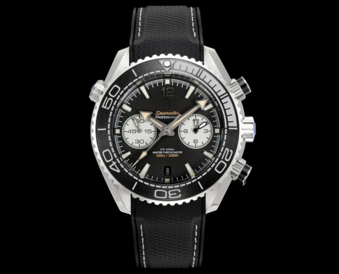 Omega Planet Ocean Chronograph 215.32.46.51.01.004 on black, front