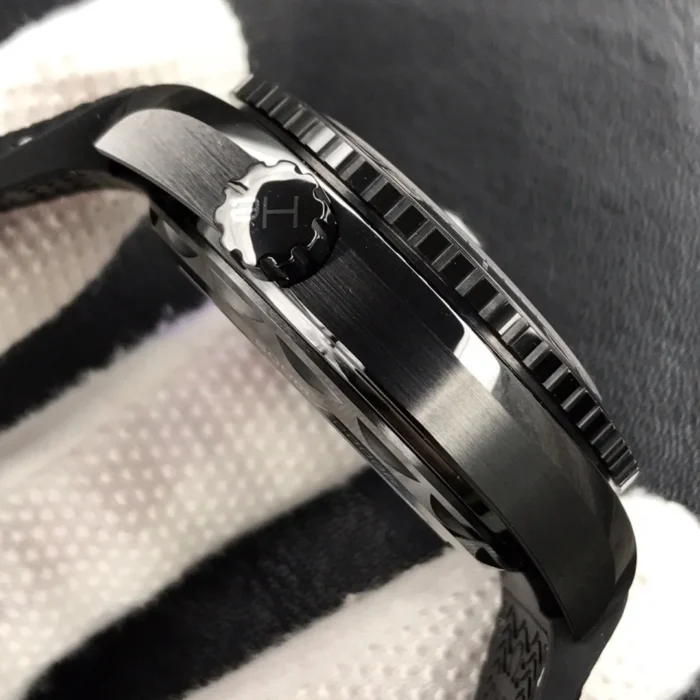 Case side with the valve, black case in a gloved hand