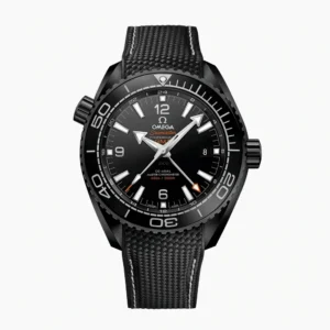 Omega Planet Ocean Deep Black replica 215.92.46.22.01.001, black case and dial, orange GMT hand