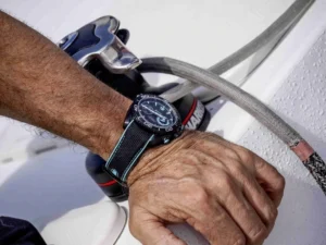 On a wrist aboard a sailing boat