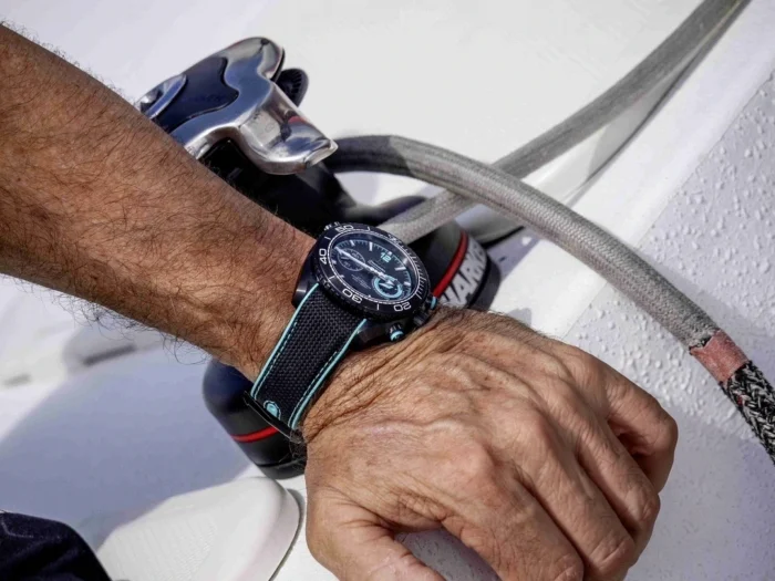 On a wrist aboard a sailing boat