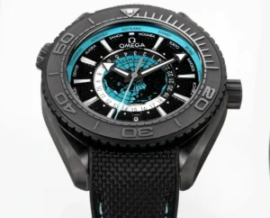 Watch seen from above at an angle, grey bezel numerals