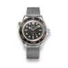 Omega Seamaster 007 edition replica, black dial with tan markers, brown bezel, grey mesh bracelet
