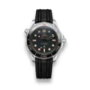 Omega Seamaster 007 rubber strap replica, black dial with tan markers, bezel with tan numerals, black rubber strap