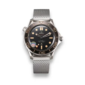 Omega Seamaster 210.90.42.20.01.001 replica, grey tone case, tan markers, brown bezel, mesh bracelet