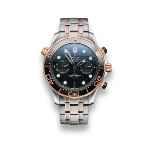Omega Seamaster Diver 300M chronograph two tone replica 210.20.44.51.01.001, rose gold tone bezel, black wave dial