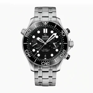 Omega Seamaster chronograph black replica 210.30.44.51.01.001, black wave dial with two subdials, black bezel, link bracelet