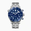 Omega Seamaster chronograph blue replica 210.30.44.51.03.001, blue wave dial with two subdials, blue bezel, link bracelet