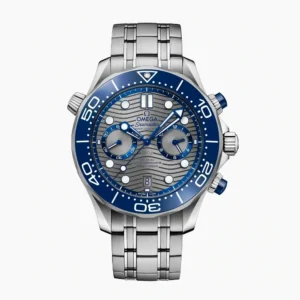 Omega Seamaster chronograph grey dial replica 210.30.44.51.06.001, grey wave dial, light blue hands, blue bezel, bracelet