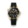 James Bond Omega Seamaster 300 replica, gold tone case, black gun barrel dial, black bezel, black rubber strap