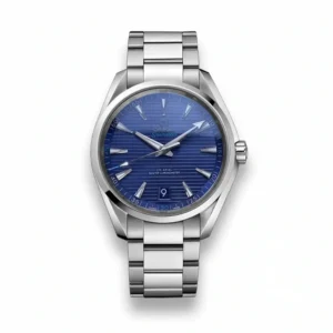 Omega Aqua Terra 41mm blue replica 220.10.41.21.03.001, blue teak dial, light blue script, date at 6