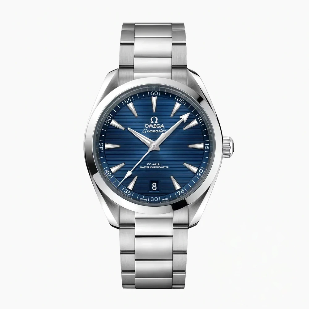 Omega Aqua Terra dark blue dial replica 220.10.41.21.03.004, dark blue teak dial, white script, date at 6