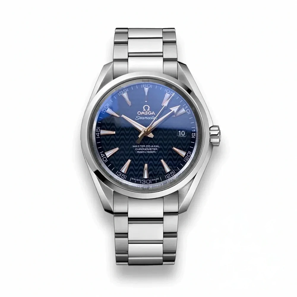 Omega Aqua Terra navy wave dial replica 231.10.42.21.01.006, navy wave dial, rose tone hands, date at 3