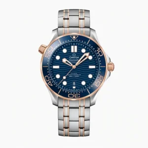 Omega Seamaster Sedna gold blue replica 210.20.42.20.03.002, rose gold tone bezel ring, blue wave dial, blue bezel