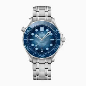 Omega Seamaster 300M blue gradient replica 210.30.42.20.03.003, light to dark blue wave dial, blue bezel, date at 6, bracelet